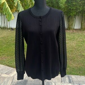 Adrianna Papell black cardigan with sheer sleeves